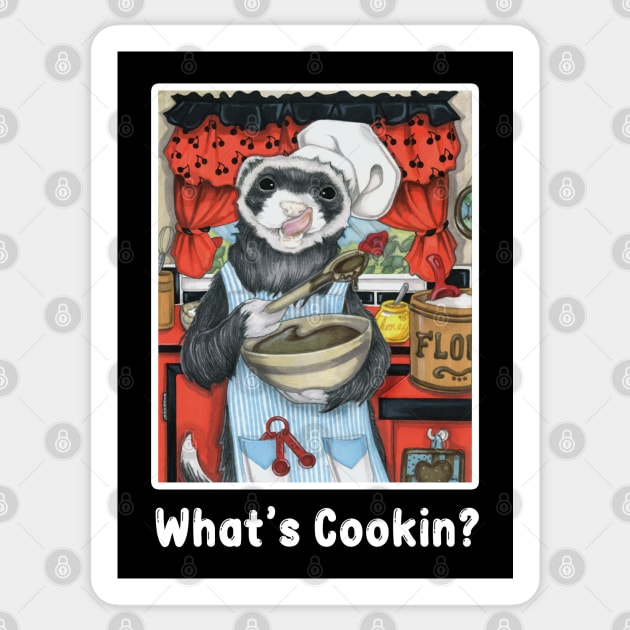 Chef Ferret - What's Cooking? - White Outlined Design Sticker by Nat Ewert Art